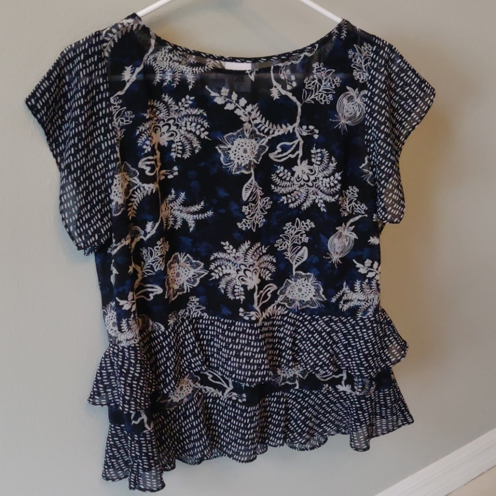 Cabi Black, White and blue top